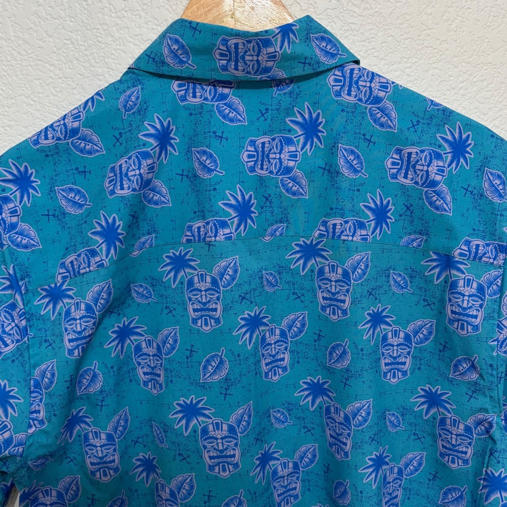 Dixxon Flannel Co Tiki Totem Teal Blue Tropical Short Sleeve Button Up Shirt M - Picture 6 of 6
